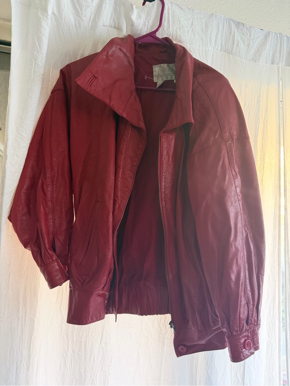 Vintage Classic Red Leather Bomber Jacket